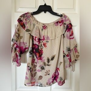 White House Black Market Floral Ruffle Blouse